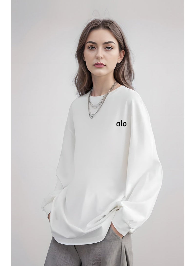 Alo Yoga loose casual long sleeved round neck T-shirt - a couple's shirt suitable for both men and women, 100% pure cotton 250G black sports shirt with logo, casual and fashionable Chinese street wear - Image 5