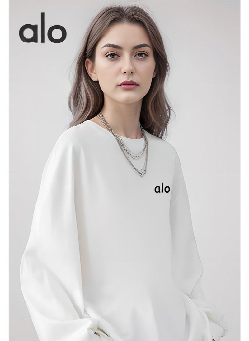 Alo Yoga loose casual long sleeved round neck T-shirt - a couple's shirt suitable for both men and women, 100% pure cotton 250G black sports shirt with logo, casual and fashionable Chinese street wear - Image 2