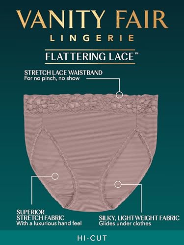 Vanity Fair Womens Flattering Lace Panties: Lightweight & Silky With Superior Stretch Briefs, Black, 7 US - Image 2