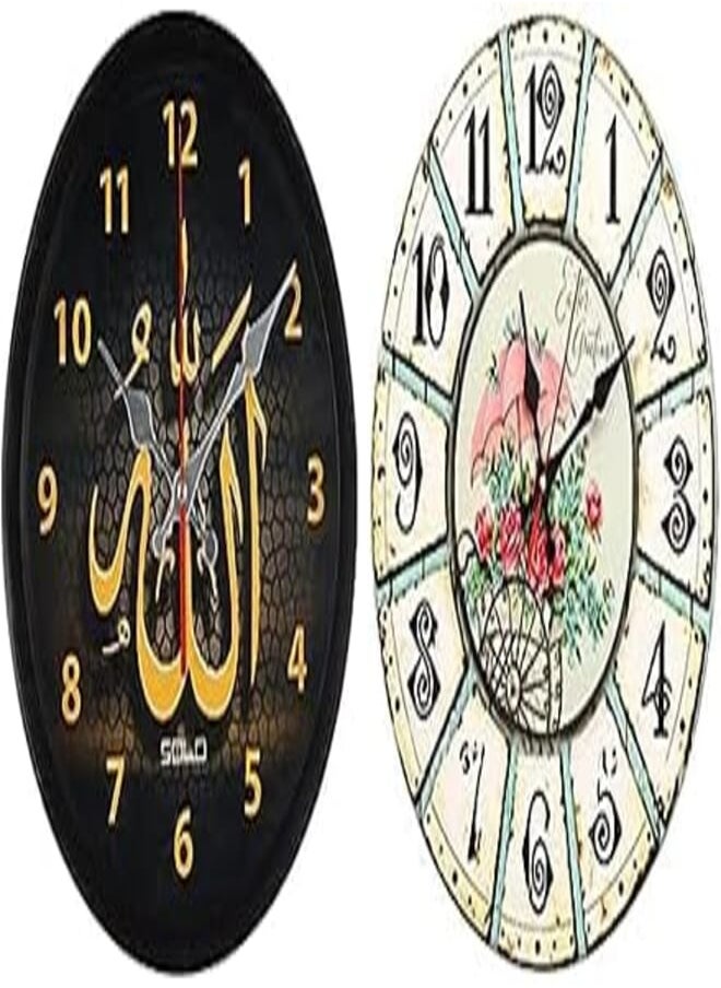 Solo - Bundle of SOLO Wall Clock Black +Round Printed Wooden Wall Clock With Metal Analog - Multi Color - Image 1