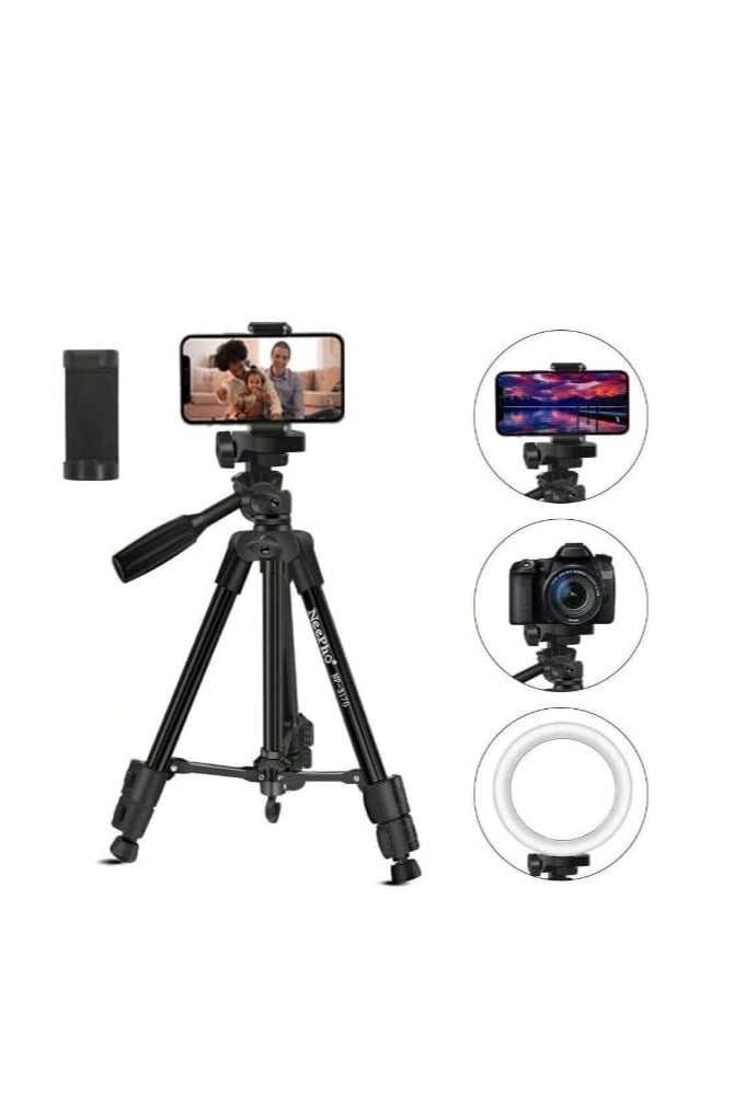 NeePho NP-3170 Tripod Professional Outdoor Live Selfie Camera Phone Floor Stand Tripod - 105cm Height - Stable Flip Lock Aluminium Alloy Legs - For  Mobile / Camcorder / DSLR / Action cam | Black  - Image 1