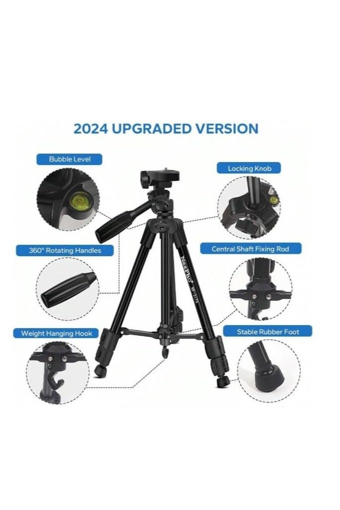 NeePho NP-3170 Tripod Professional Outdoor Live Selfie Camera Phone Floor Stand Tripod - 105cm Height - Stable Flip Lock Aluminium Alloy Legs - For  Mobile / Camcorder / DSLR / Action cam | Black  - Image 2