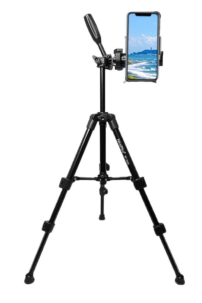 NeePho NP-3170 Tripod Professional Outdoor Live Selfie Camera Phone Floor Stand Tripod - 105cm Height - Stable Flip Lock Aluminium Alloy Legs - For  Mobile / Camcorder / DSLR / Action cam | Black  - Image 4