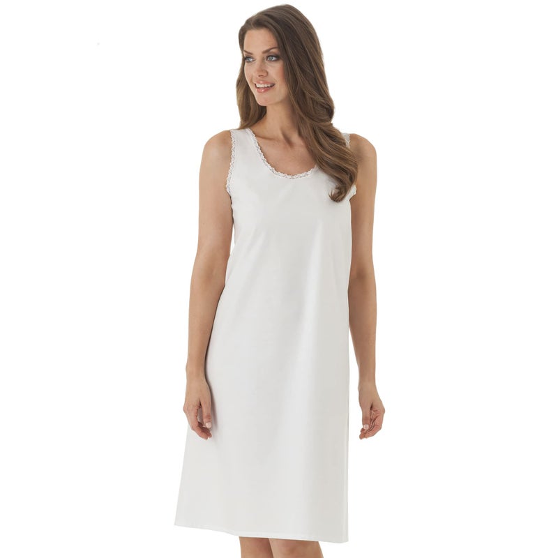 Velrose Women's Cotton Full Slip Soft Under Dress Nightgown Loungewear with Wide Strap and Scallop Lace Trim Style 801 White - Image 4