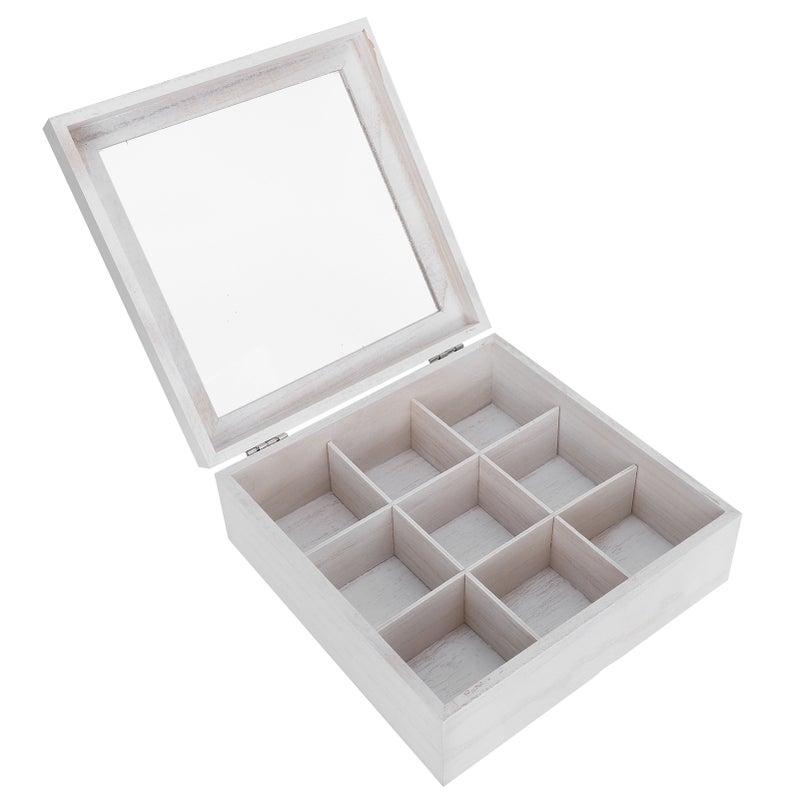 Wooden Storage Box 9 Grids Essential Oil Handwork Creativity Transparent Packaging SuppliesWhite - Image 4
