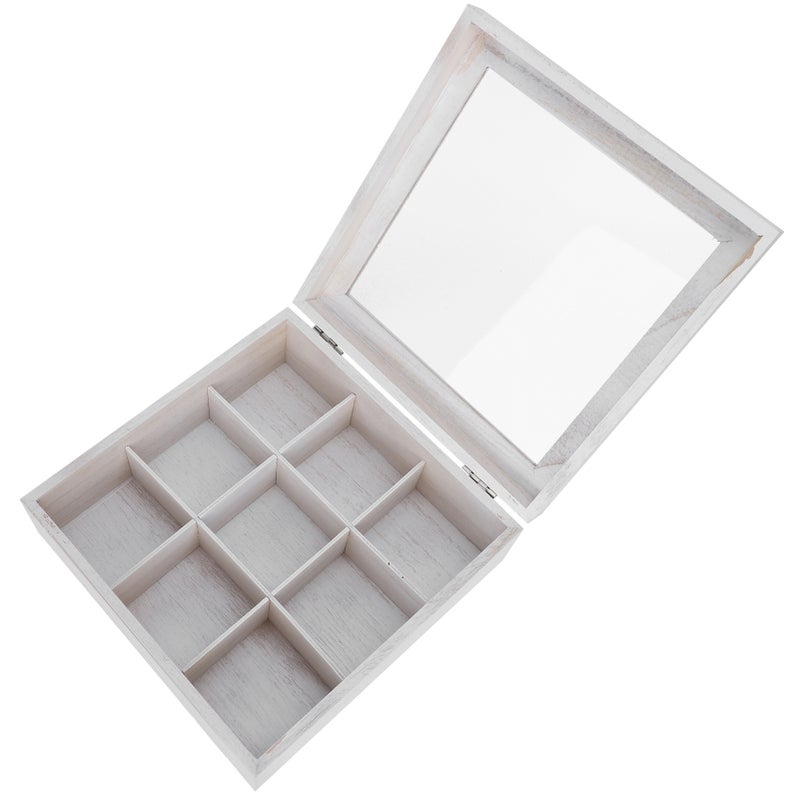Wooden Storage Box 9 Grids Essential Oil Handwork Creativity Transparent Packaging SuppliesWhite - Image 5