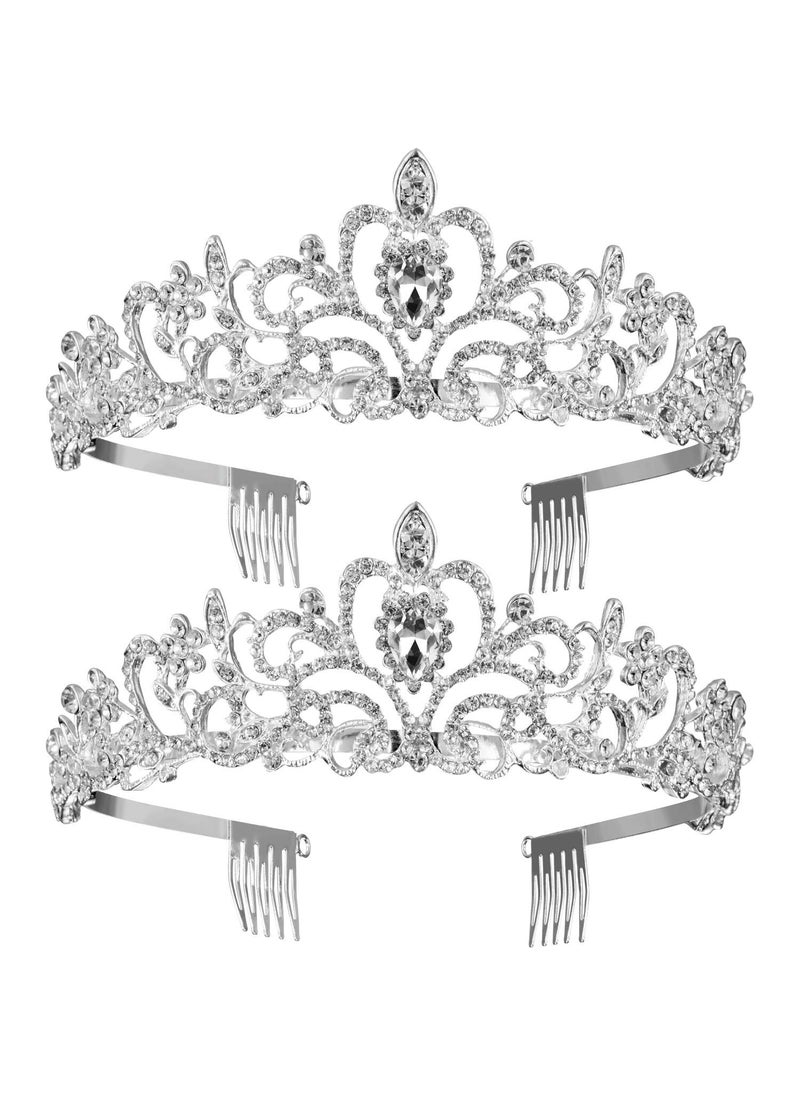 TecUnite - 2 Pack Tiara for Girls Tiara Princess Crown Girls Rhinestones Crystal Wedding Bridal Crown Tiara 2 Pack with Comb Women Princess Crown Headband (Style 1) - Image 1