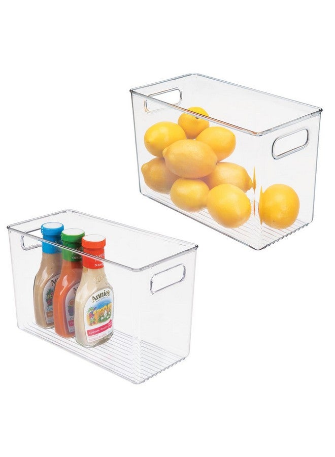 mDesign Plastic Storage Box - Narrow Open-Top Fridge Organiser Tray with Handle - Can Be Used as Fridge Tray, Shelf Box or for Cupboard Storage - Pack of 2 - Clear - Image 1