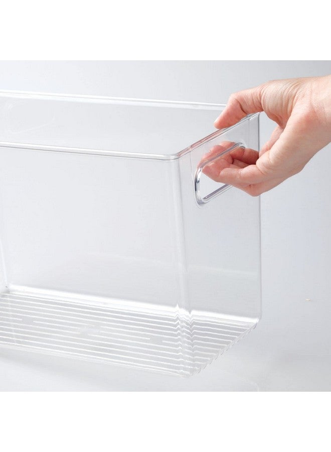 mDesign Plastic Storage Box - Narrow Open-Top Fridge Organiser Tray with Handle - Can Be Used as Fridge Tray, Shelf Box or for Cupboard Storage - Pack of 2 - Clear - Image 5