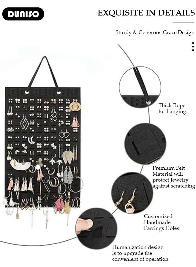 DUNISO Hanging Earrings Organizer, Large Capacity Earring Holder, Wall Mounted Earring Display Holder, Compact Design, Soft Material, Brooch Collection Storage Holder for Women Girls  - Image 2