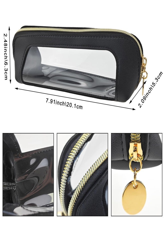 Capiant 1 PACK Clear Makeup Bag, Leather Makeup Brush Bag, Double Sided Clear Toiletry Bag for Women, Portable Brush Bag Transparent Travel Cosmetic Bag, Makeup Case with Zipper - Image 2