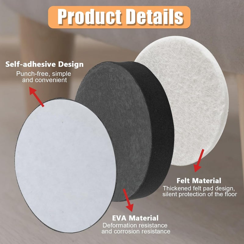 4 Pcs Self-Adhesive Furniture Risers, Round Furniture Bed Risers, Heavy Duty Carbon Steel Table Sofa Couch Chair Lift Risers with Felt Pad(Add 0.65" Height, White) - Image 3