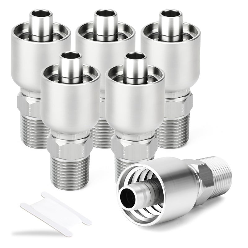 TAISHER 6PCS Carbon Steel Hydraulic Hose Fitting 38 Hose x 38 NPT Male - Image 2