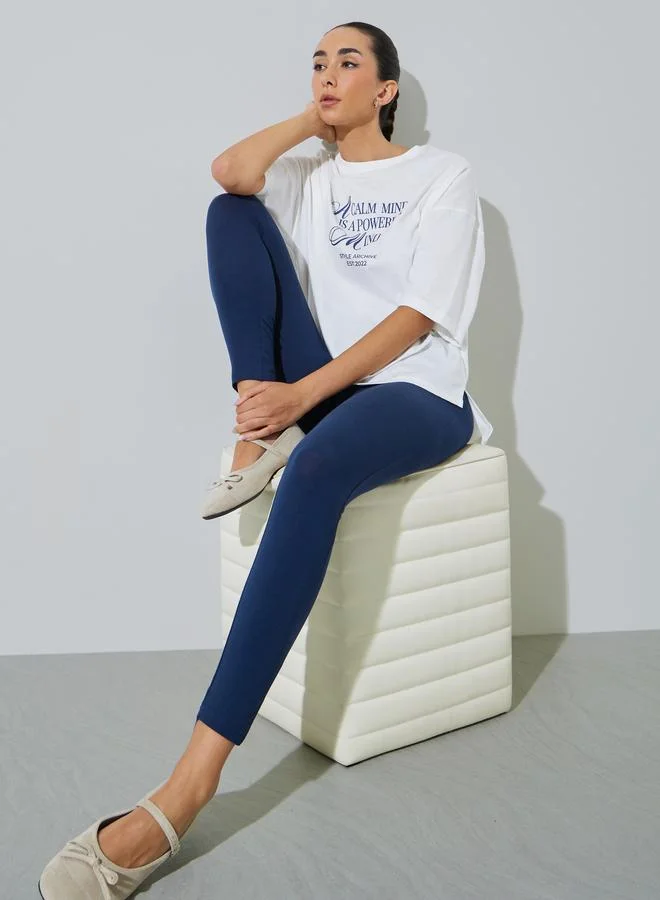 Styli White Oversized Cotton T-Shirt and Leggings Co-Ord Set