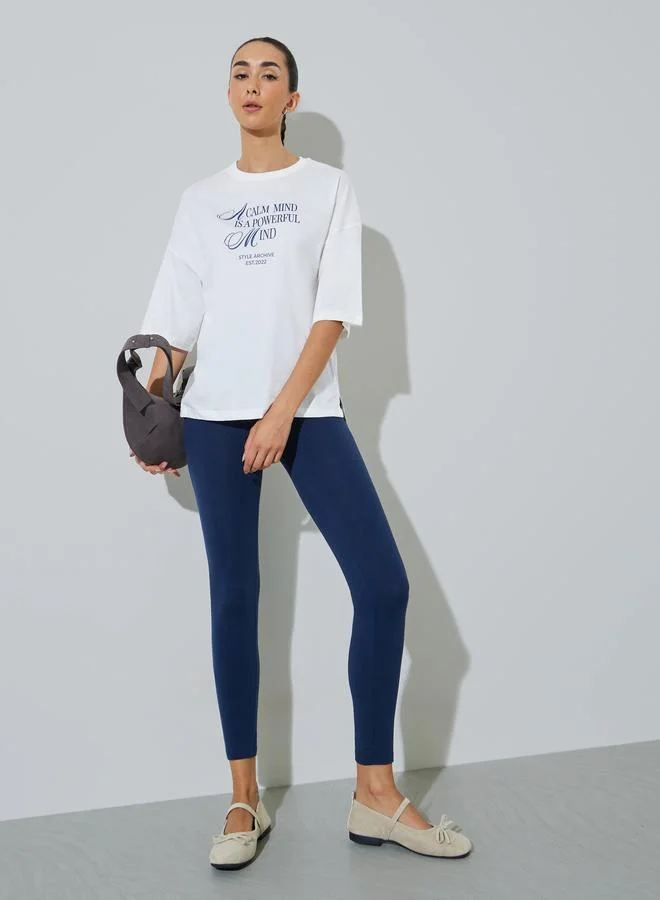 Styli White Oversized Cotton T-Shirt and Leggings Co-Ord Set