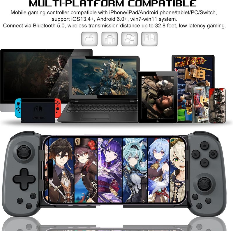 arVin Mobile Gaming Controller for iPhone, Android with Phone CASE Support, Wireless Gamepad for iPhone/iPad/Samsung/Tablet/Switch/PS4/PC - Play Xbox Cloud Gaming/PS Remote Play/Steam Link/GeForce Now - Image 2