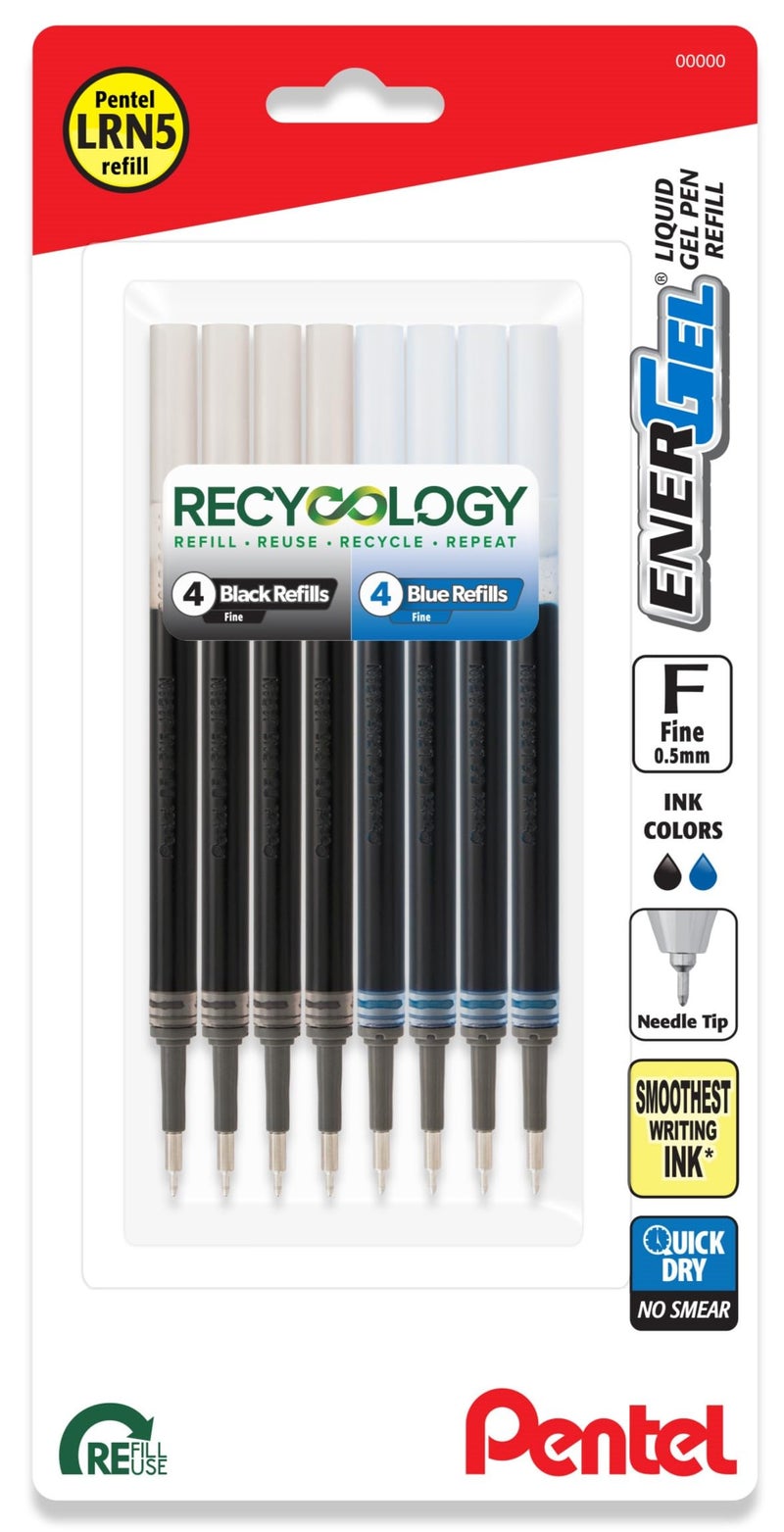 Pentel Energel Refills  Fine Point 0.5Mm  Needle Tip  Pack Of 4 Black And 4 Blue - Image 1