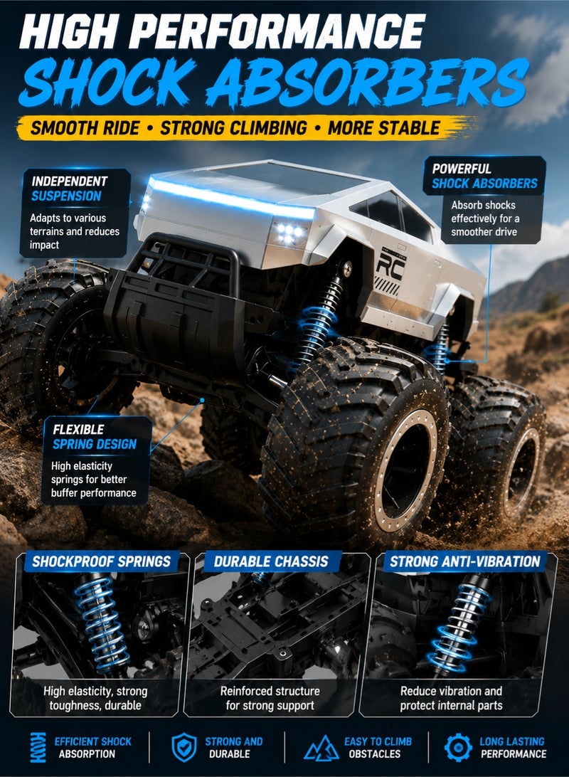 RC 1:16 Scale Remote Control Car 4WD Off Road Monster Truck, Waterproof Pickup RC Car with 2.4GHz Remote, Rechargeable All Terrain Toy Vehicle for Boys Girls Ages 8+, Outdoor Racing Gift - Image 5