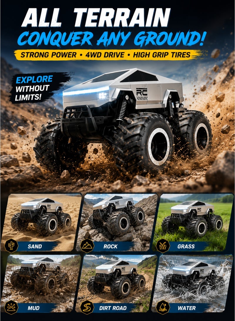 RC 1:16 Scale Remote Control Car 4WD Off Road Monster Truck, Waterproof Pickup RC Car with 2.4GHz Remote, Rechargeable All Terrain Toy Vehicle for Boys Girls Ages 8+, Outdoor Racing Gift - Image 3