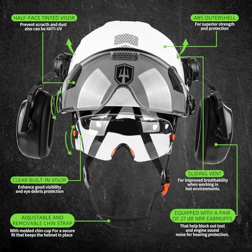 GREEN DEVIL Hard Hat Safety Helmet with Visor and Ear Muffs Men Women Vented Work Hardhat ANSI Z89.1 Cascos De Construccion for Industrial Construction Forestry - Image 3