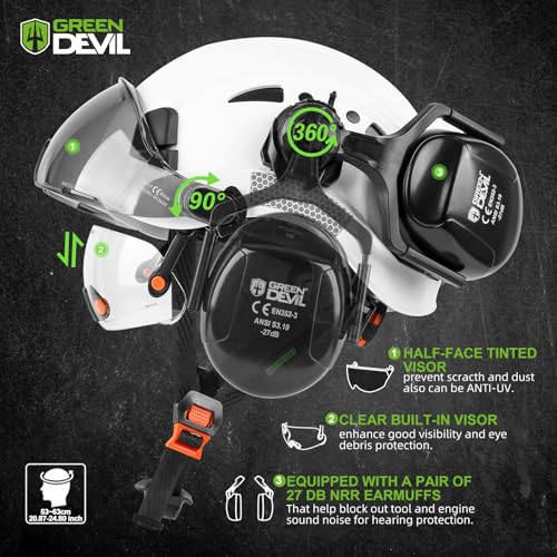 GREEN DEVIL Hard Hat Safety Helmet with Visor and Ear Muffs Men Women Vented Work Hardhat ANSI Z89.1 Cascos De Construccion for Industrial Construction Forestry - Image 2
