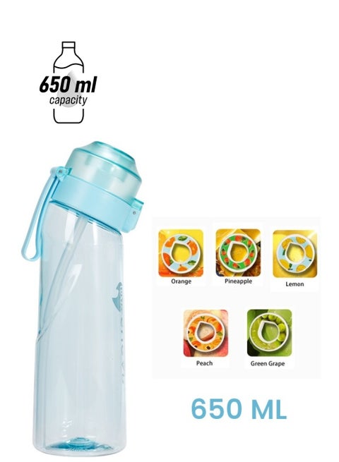 Sports Air Water Bottle Starter Set Drinking Bottles With 5 Flavour Pods Scented For Flavouring 0 Sugar 0 Calorie (Blue)