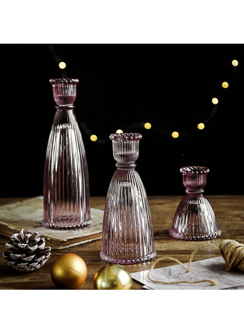 Hihonor Glass Candle Stick Holder Set of 3 – Premium Taper Candle Holders for Romantic Ambiance - Candle Sticks Holder Decor for Special Occasions - Pink  - Image 1