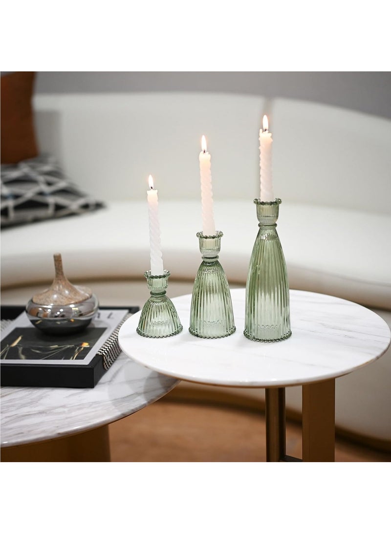 Hihonor Glass Candle Stick Holder Set of 3 – Premium Taper Candle Holders for Romantic Ambiance - Candle Sticks Holder Decor for Special Occasions - Pink  - Image 4