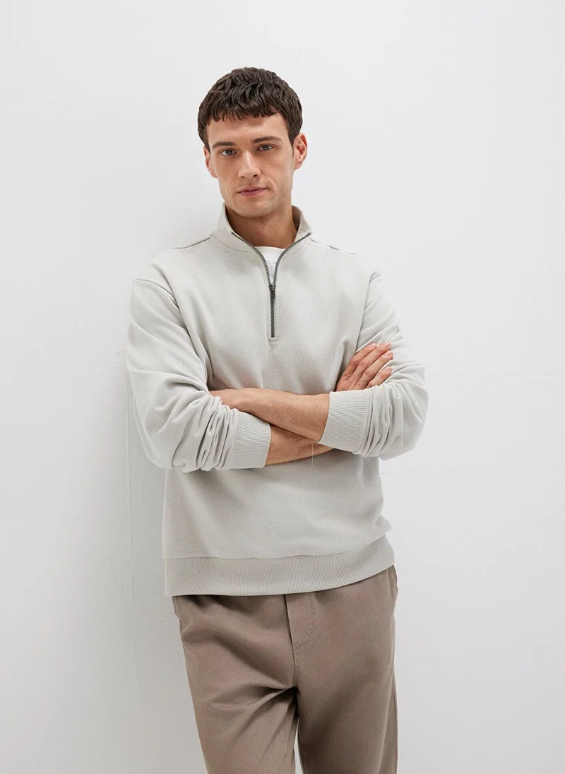 مافي Half Zip Grey Basic Sweatshirt