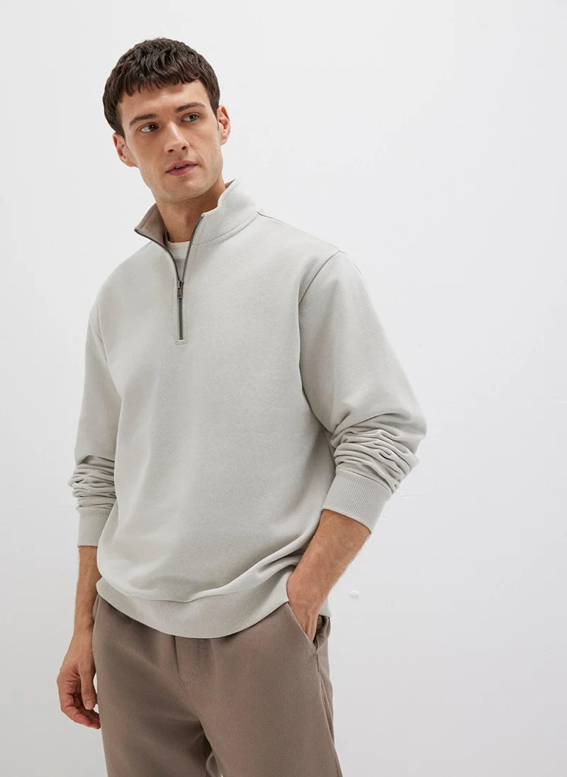 مافي Half Zip Grey Basic Sweatshirt