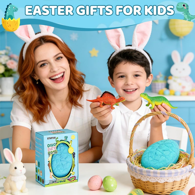 STARYAR Easter Bath Bombs for Kids with Surprise Dinosaur Toys Inside, Easter Basket Stuffers, XXXL Dinosaur Bath Bombs Gift Set, Easter Gifts for Kids, Dino Easter Eggs Filled Toys for Boys 3 4 5 6 7 - Image 3