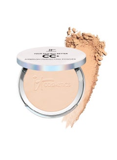IT COSMETICS بودرة أساس Cc+ Airbrush Perfecting Powder Foundation قابلة للبناء لتغطية كاملة للمسام والبقع الداكنة، مكياج مرطب للوجه مع الكولاجين المحلل والنياسيناميد، خفيف الوزن 0.33 أونصة  - Image 1
