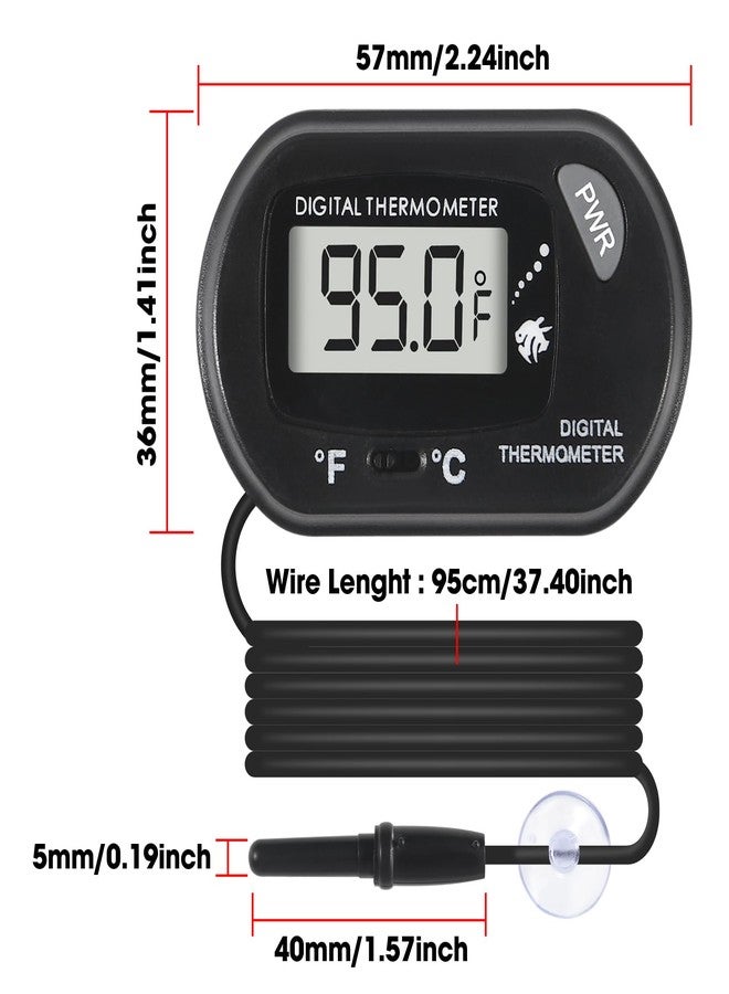 SHUTAO 5Pcs Digital Aquarium Thermometer with Water-Resistant Sensor Probe and Suction Cup - Fahrenheit/Celsius (/) LCD Display - Image 4
