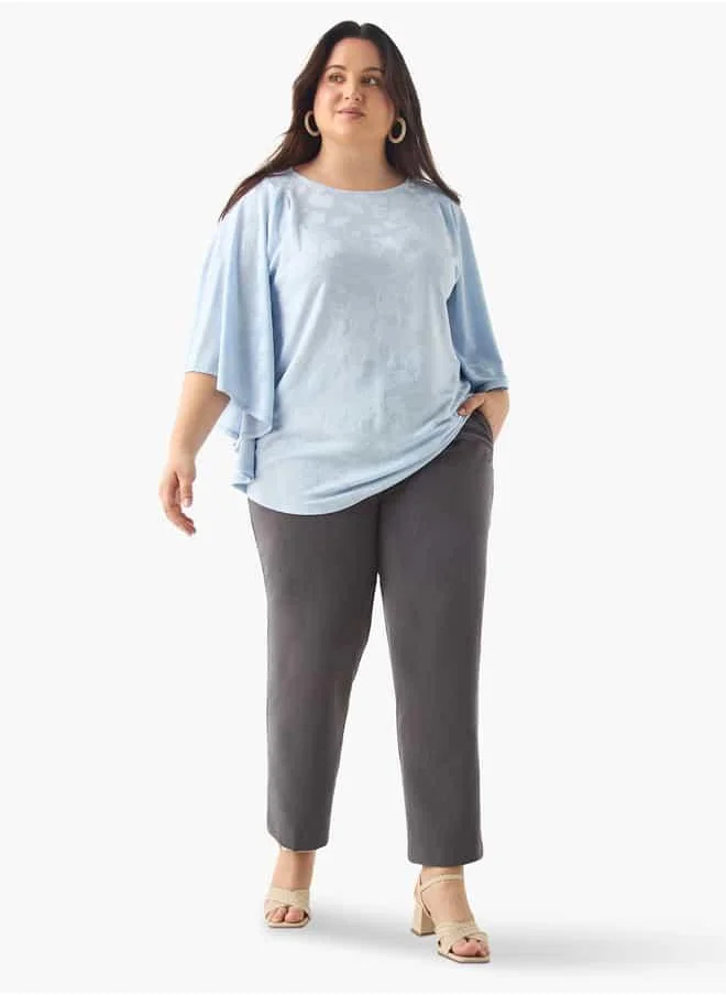  أولا بوبكن Plus Size Ulla Popken Textured Top with Round Neck and 3/4 Sleeves