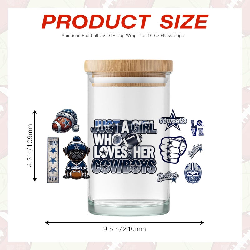 PureGlow Co 4 Sheet UV DTF Cup Wraps for 16 Oz Glass Cups American Football Waterproof UV DTF Stickers Rub on Transfers for Crafts Tumblers Cup Wood Furniture Car DIY Decor Wrap Decals (02) - Image 2