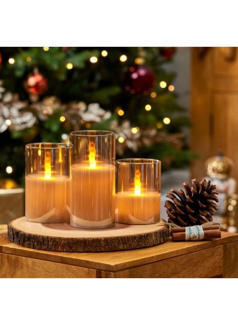مادو جاليري مجموعة شموع LED زجاجية من مادو جاليري مع لهب راقص وتعمل بالبطارية، مجموعة من 3 قطع في صندوق واحد بألوان ذهبية أو شفافة، شمع حقيقي وملمس حقيقي للهب الشموع الاصطناعية (لون ذهبي) - Image 2