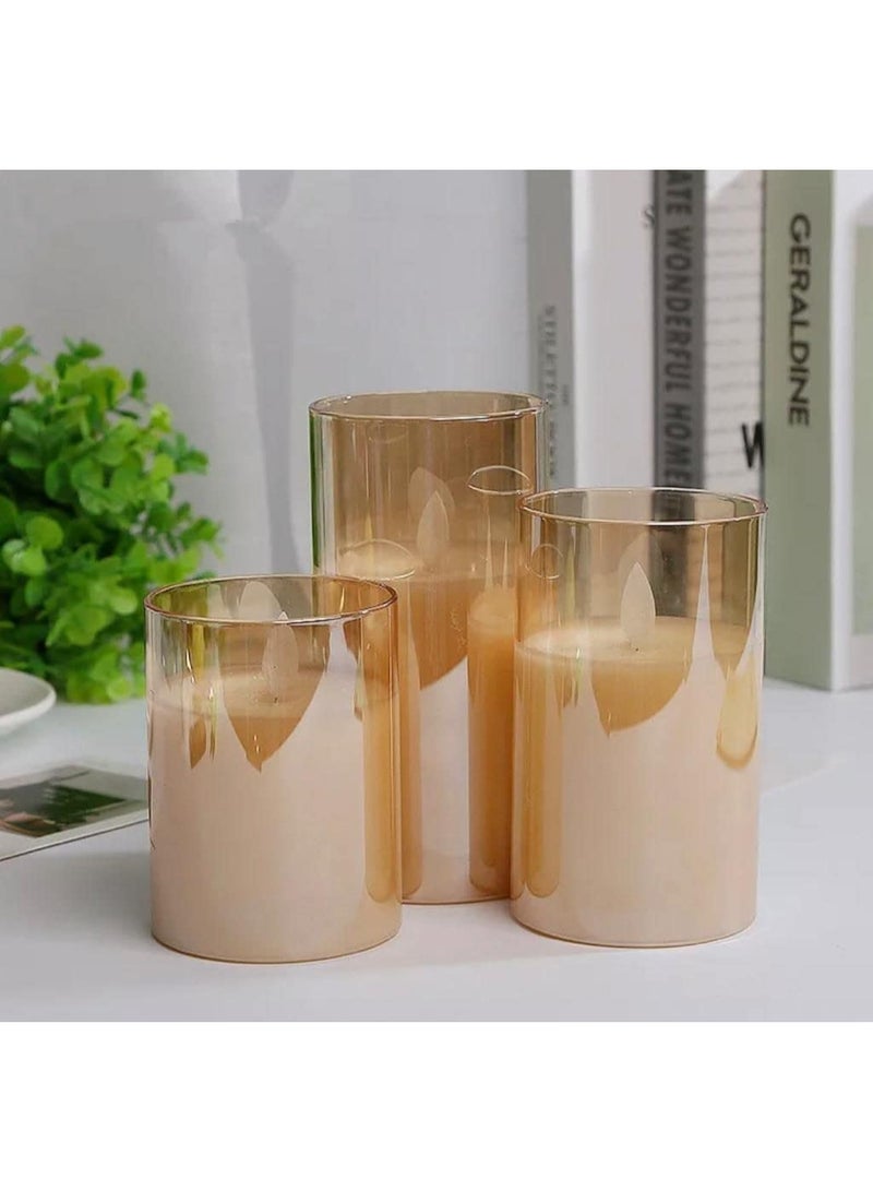 مادو جاليري مجموعة شموع LED زجاجية من مادو جاليري مع لهب راقص وتعمل بالبطارية، مجموعة من 3 قطع في صندوق واحد بألوان ذهبية أو شفافة، شمع حقيقي وملمس حقيقي للهب الشموع الاصطناعية (لون ذهبي) - Image 3