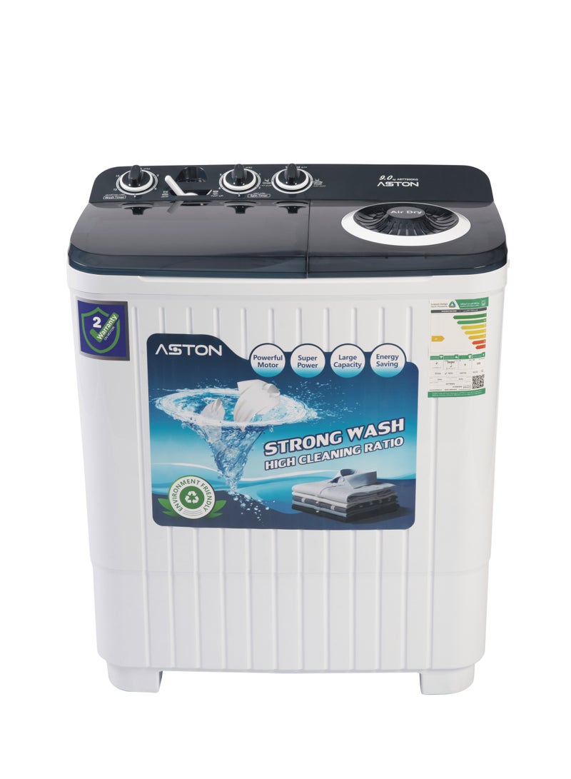 Aston Twin Tub Washing Machine, 9Kg, Without Pump, Single Water Inlet, White - ASTT900KG - Image 1