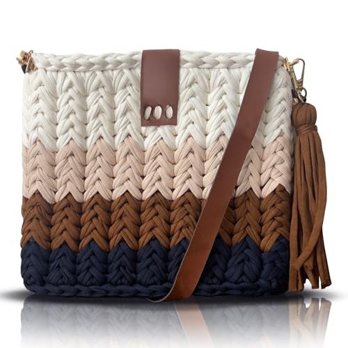 CHQEL Evening Clutch Bag for Women, Handmade Crochet Wedding Party Purse, Small Flap Formal Crossbody Handbag Evening Clutch (Autumn) - Image 4
