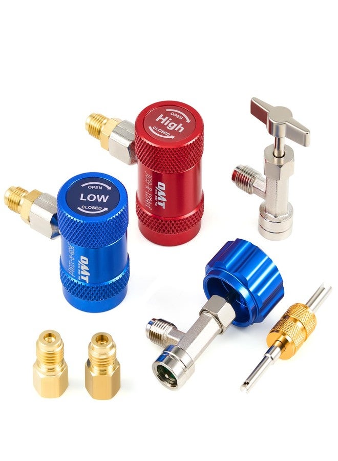 Orion Motor Tech R1234yf Quick Couplers Set, R1234yf Adapter Tool Kit with Self-Sealing & Puncture Can Tap, High & Low R1234yf Couplers Set with Valve Core Remover for 1/4" & 1/2" HVAC Charging Hoses - Image 1