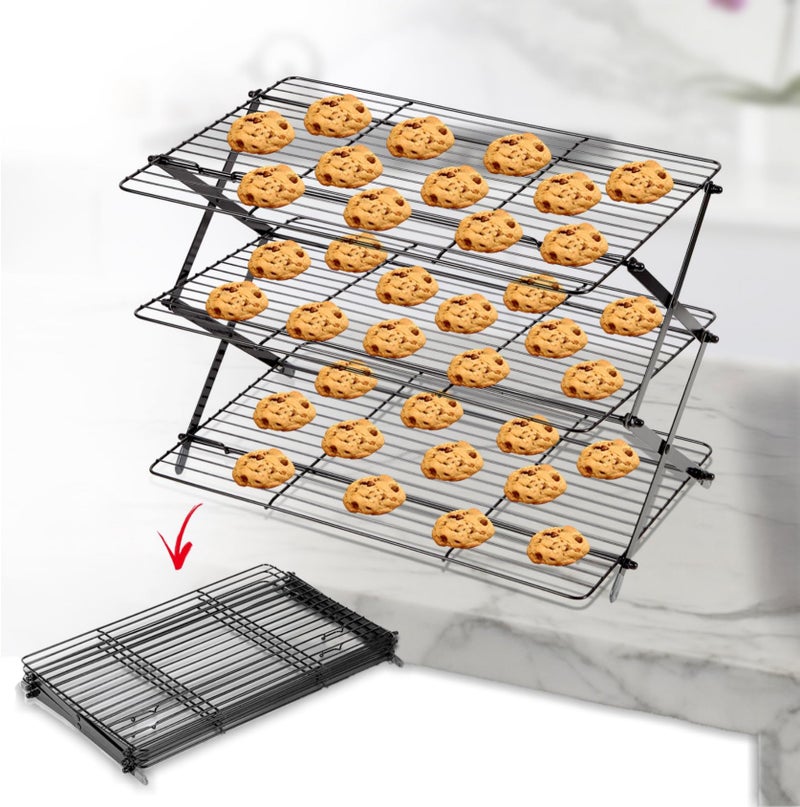 ARBELLE INNOVATIONS 3Tier Collapsible Cooling Rack For Baking  Expandable  Foldable Cookie Cooling Wire Rack  Baking Rack  Foldable Cooling Rack For Baking Supplies  Premium Quality  Sturdy Legs