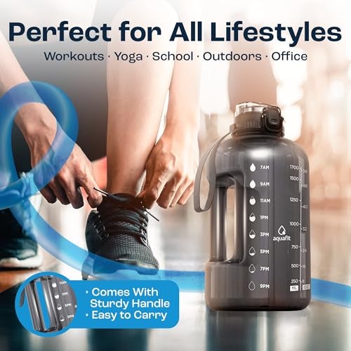 AQUAFIT Half Gallon Water Bottle with Time Marker - Straw & Chug Lid - BPA Free Gym Water Bottle with Straw - Big Gallon Jug (Gray, 64 oz - 2in1 Lid) - Image 5