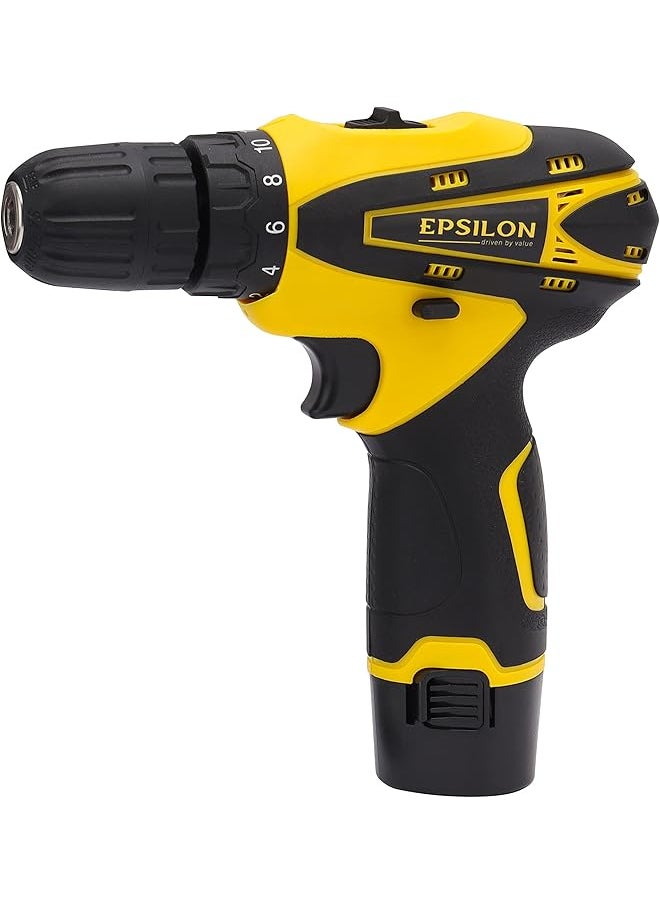 Epsilon 12V Cordless Drill Ecd1037 Chuck Size 10 Mm Perfect For Home And Business No Load Speed 0 400 0 1400 Rpm Includes Accessories Black And Yellow  - Image 3