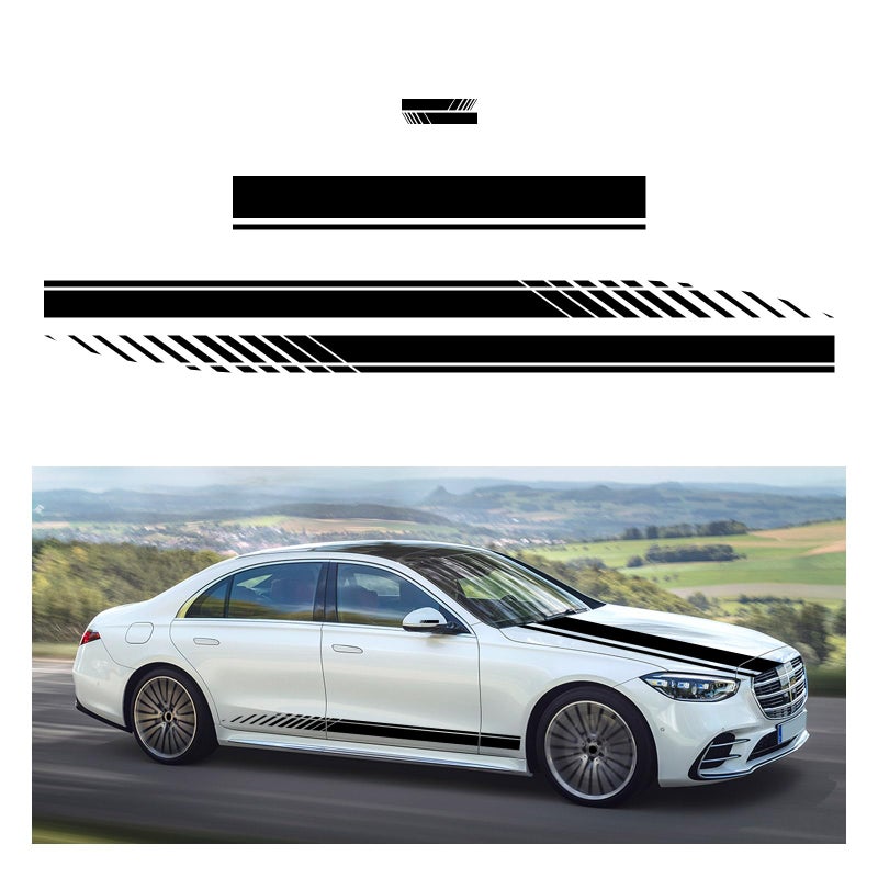 Dickno 5 PCS Car Hood Stripe Sticker Vinyl Modified Rearview Mirror Decals Racing Sports Auto Body Side Sticker Decoration Universal Exterior Stickers for Skirt Roof Bumper Small Black - Image 3