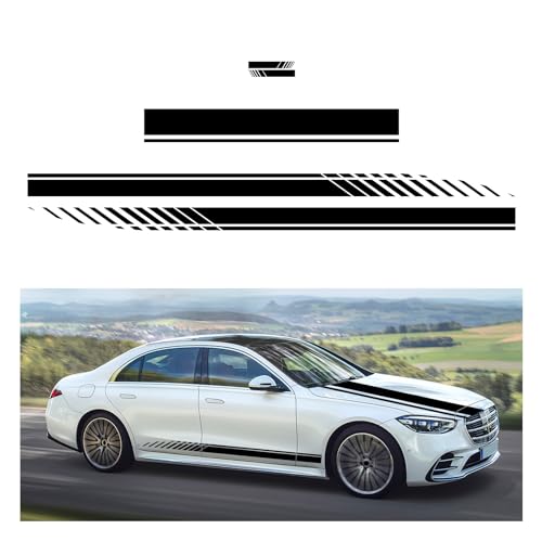 Dickno 5 PCS Car Hood Stripe Sticker Vinyl Modified Rearview Mirror Decals Racing Sports Auto Body Side Sticker Decoration Universal Exterior Stickers for Skirt Roof Bumper Small Black - Image 1