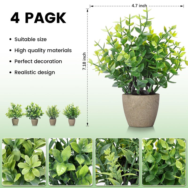 FAVOWREATH 4 Pack Fake Plants Ceramic Mini Artificial Greenery Potted Plants for Home Decor Office Decor Room Decor Farmhouse Decor Indoor Table Bathroom Decor - Image 2