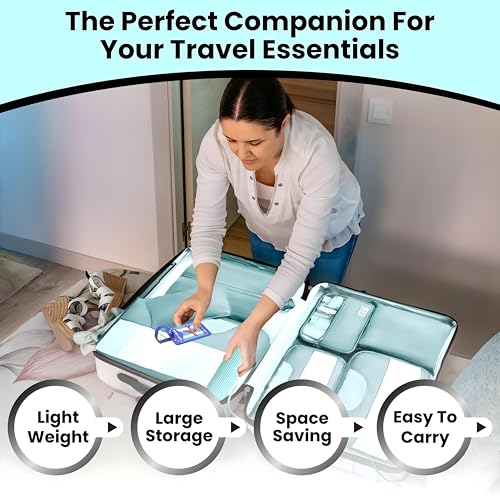 Oceanevo Set of 10 Packing Cubes with Luggage Tag and Toothbrush Holder, Travel Organiser Bags for Luggage, Suitcase Organizer for Travelling for Clothes, Shoe and Lingerie - Model 2.0 - Sky Blue - Image 4