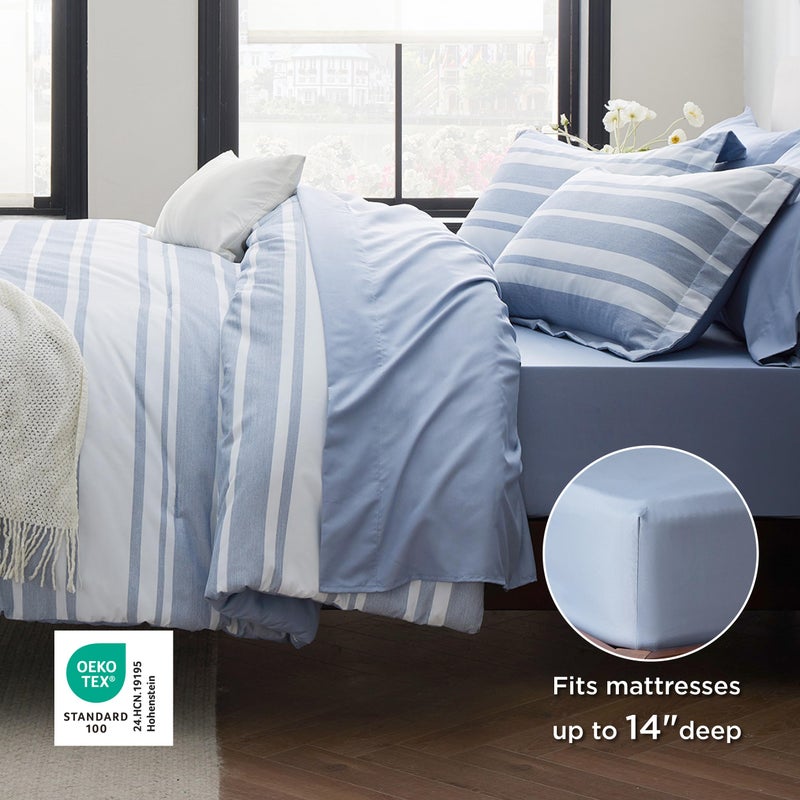 Bedsure Full Comforter Set 7 Pieces, Blue Striped Bedding Set for All Seasons, Reversible, Cationic Dyeing Bed in a Bag with Comforter, Sheets, Pillowcases & Shams - Image 5