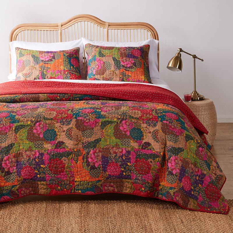 Greenland Home Fashions Greenland Home 3Piece Jewel Quilt Set King Multicolor Red