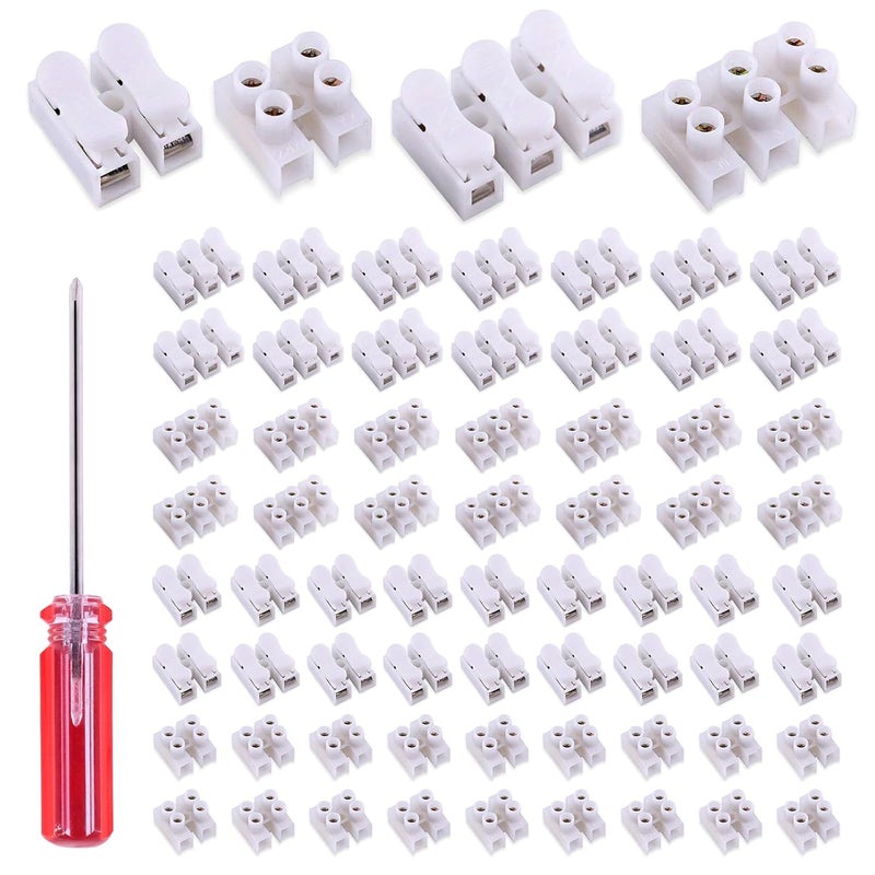 Rustark 100Pcs 2P CH2 + 3P CH3 Quick Connector Spring Wire Connector Screw Terminal Barrier Block for LED Strip Light Wire Connecting - 4 Styles - Image 1